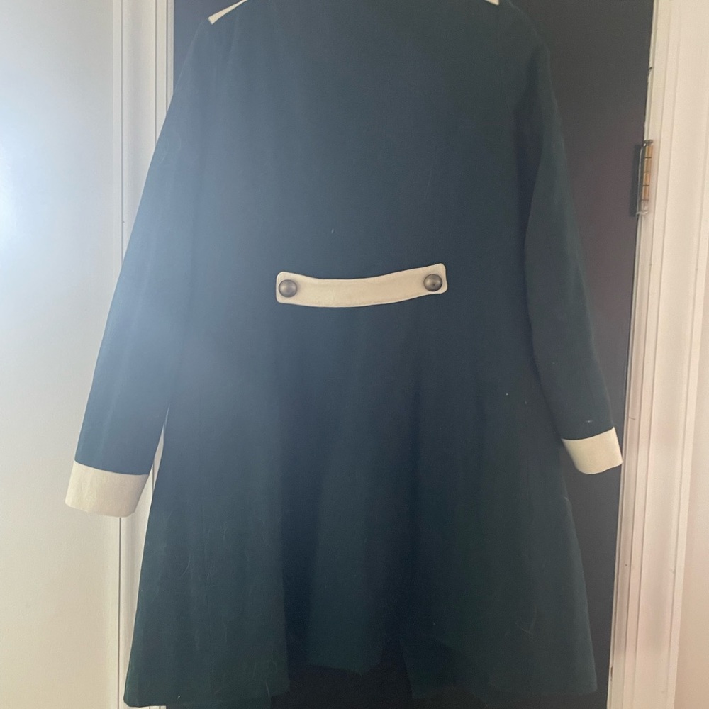 Modcloth Green and Cream Double-Breasted Coat - Picture 6 of 8